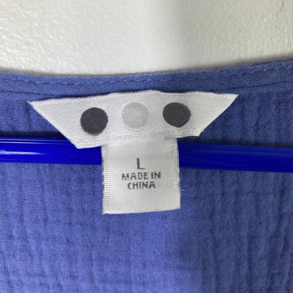 Womens 3 Dots Cotton Waffle V Neck Cap Sleeve Top Blue L - Picture 4 of 5